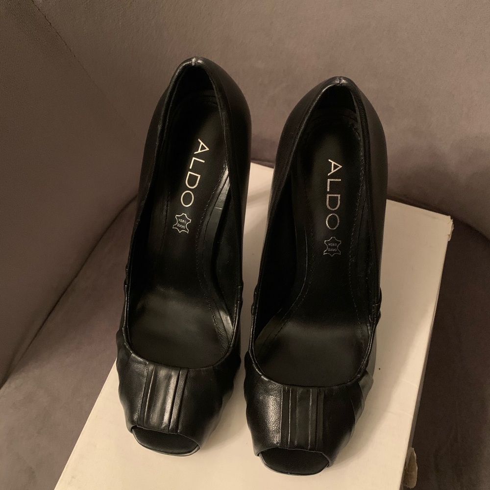 Aldo black open toe 4” heels